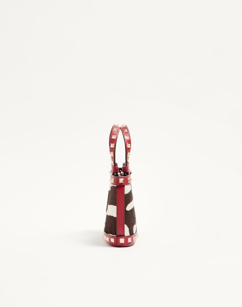 Valentino Garavani - Rockstud Mini Shopping Bag In Pony-effect Calfskin - White/marrone/red - Woman - Totes